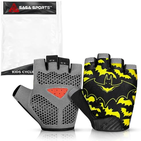 SAGA SPORTS Gants Moto Enfant Demi-Doigt | Antidérapants, Rembourrés & Fingerless | Gants BMX Enfant & Gants de Cyclisme Garçon Fille Idéal pour Vélo, MTB, Gymnastique