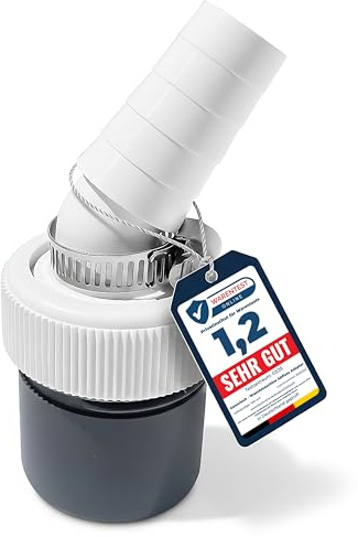 Waschmaschine Abfluss Adapter DN 40 - für den Geschirrspüler - Winkel Maschinenanschluss mit Eingangsstutzen von 19-24 mm und Abgang 40mm-Rohr mit Gewinde