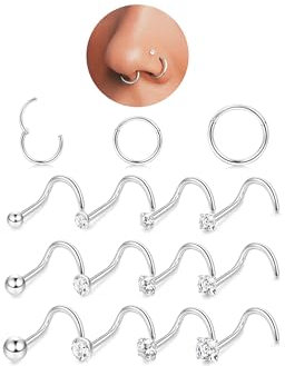 FIOROYAL 18G Nasenpiercing Ring und 20G Nasenpiercing Stecker,Helix Piercings Chirurgenstahl,Clicker Nose Ring,2/2,5/3mm Kugel CZ Spirale Nasenstecker Set,Nostril Piercing Schmuck Silber