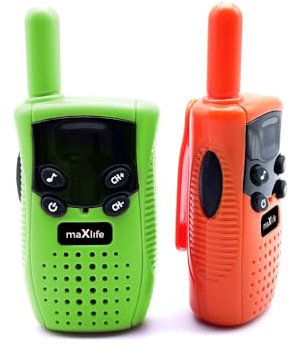Maxlife Walkie Talkie Kinder Orange-Grün - Sichere 3 Kanäle - Funkgerät Walkie Talkie 2er Set - Langstrecken Walkie Talkie - Outdoor Spiele für Kinder - Spielzeug ab 3 Jahre - Geschenke für Kinder