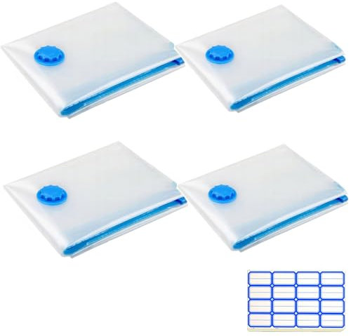 4 Stück Vacuum Bags for Clothing, Vakuumbeutel für Kleidung Reise, 60x40cm Vakuumbeutel，Vaccumier Aufbewahrungsbeutel Bettwäsche Kissen Bettdecken Textilien und Vieles Mehrr (Vakuumbeutel+aufkleber)