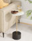 HEYZOEY Drink Table Pedestal, Small Round Side Table, Wood Drink Tables for Small Spaces, Pedestal End Tables, White & Black & Gold