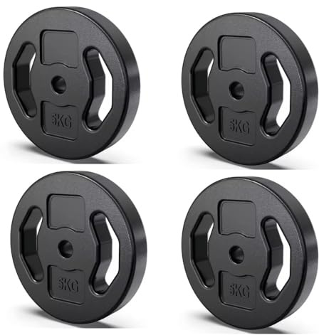 Discos pesas, pesas, 30mm, 2,5kg - 5kg - 10kg, ejercicios gimnasio en casa, barra gimnasio, mancuerna, rutina entrenamiento, guia entrenamiento personalizada (4 X 5 KG)