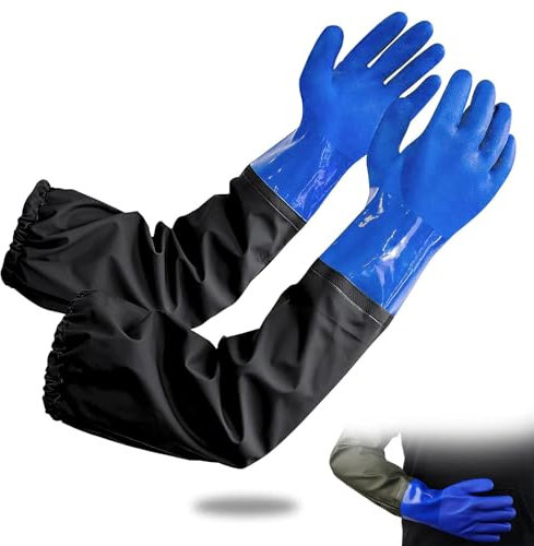qhklew Gants de Nettoyage D'étang, Gants Imperméables Longs en Caoutchouc, Dépolie Étanche Gant Allonger en Caoutchouc - Nettoyage D'étang Pour Industrie Chimique Agriculture Pêche (bleu)