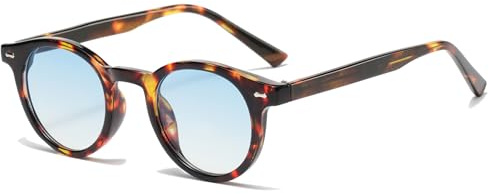 Long Keeper Lunettes de Soleil Mode Rétro Rondes Classique Vintage Teintée pour Hommes et Femmes UV 400 Conduire Voyager (Bleu Dégradé Léopard)