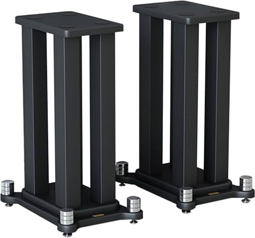 Lot de 2 supports de haut-parleur de qualité supérieure avec cadre en acier robuste et pieds antidérapants pour une meilleure stabilité. Hauteur de 80 cm. Améliore la qualité audio avec remplissage de