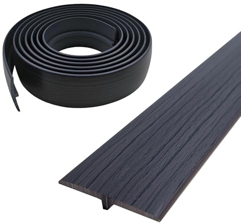Övergångsprofil självhäftande, bredd 50 mm, flexibel PVC-övergångsrems-T-formdel, övergångslist utan borrning, täcklist (svart valnötsådring, 3 m)