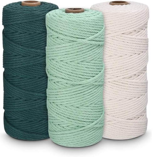 3 Piezas Hilo Macrame 2mm x 100m Cuerda Macrame de Algodón,Hilo de Macramé Algodón Natural,Cuerda Manualidades para DIY,Tapices,Colgadores para Plantas,Decoración Boho (Beige,Verde Claro,Verde Oscuro)
