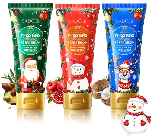 Crema Corpo,300ml Mini Lozione Idratante Regali Natale Donna Set, crema per nutrimento intenso di pelle secca e screpolata di mani, corpo, piedi, 24H di Idratazione, 3Pcs Creme per il corpo