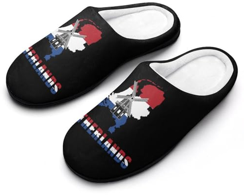 KWQDOZF Pantofole da donna in cotone con bandiera olandese e mulino a vento, suola in gomma antiscivolo, calde scarpe da casa inverna