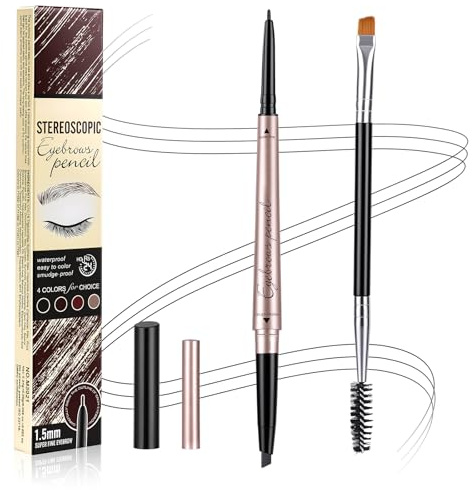 BUTBU Lapiz Cejas 2 en 1, Lápiz De Cejas Automático Dos Puntas, Professional Makeup Láp-iz de Cej-as Perfectas Micro Brow Pencil, Waterproof, con Pincel, Define y Rellena（#3 Negro）