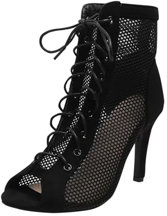 Sexy Escarpins De Soirée Élégantes Escarpins Noir Mesh Stiletto Talons Hauts Sandales à Lacets avec Bouche de Poisson Femmes Sexy Nightclub Sandales À Talons Hauts Club Soirée Outdoor