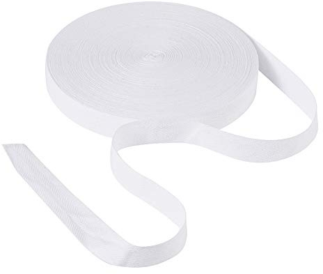 Craftdady Twillband av bomull, 45 m långt, 25 mm brett, vitt twillband med fiskbensmönster, snedband, för pyssel, för hantverk, öronslingor, presentförpackning, heminredning