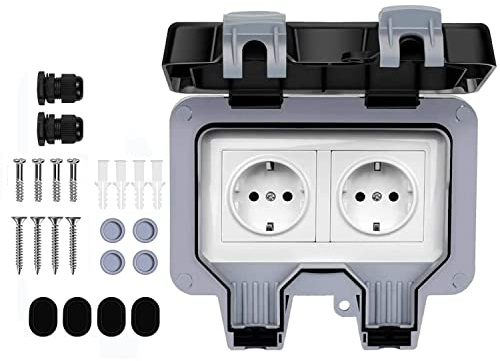 Demoyaya AuÃŸensteckdose IP66 wasserdicht doppelt Doppelsteckdose, Wandsteckdosen AuÃŸenanschluss Steckdosenbox, Wasserdicht 1fach abschlieÃŸbar AuÃŸensteckdose für Garten (DE Socket-2)