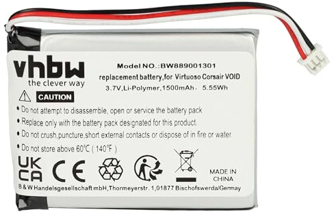 vhbw Akku kompatibel mit Corsair Virtuoso RGB Wireless SE, RGB Wireless Headset Kopfhörer (1500 mAh, 3,7 V, Li-Ion)