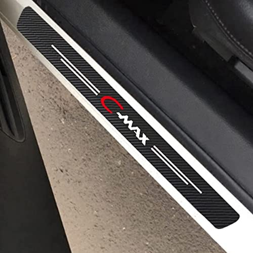 JYMLOV 4 Piezas Molduras de Umbral de Puerta Coche para Fo-rd Cmax C-MAX Accesorios Tuning Automóviles, Pegatinas de Protector Decoración Estribos de Fibra de Carbono,Black