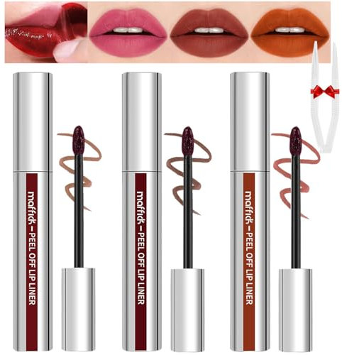 Sitovely 3PCS Peel Off Lip Liner Stain, Long Wear Peel Off Lip Stain, Lip Stain Peel Off Matte Brown Lip Liner Set, Tattoo Lip Liner Long Lasting Lip Tint Stain(D)