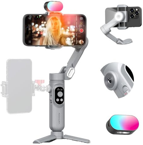 AOCHUAN 3-Achsen-Telefon-Gimbal-Stabilisator für Videoaufnahmen, Handheld-Gimbal für iPhone und Android mit AI-Tracking, 1/4-Gewinde, RGB-Magnetlicht, Handy-Stabilisator für TikTok-Smart X Kit Grau