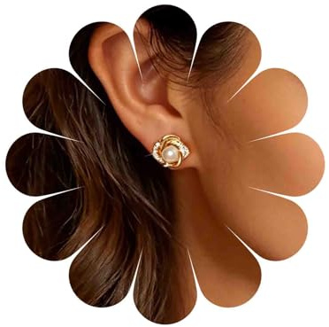 Katshdan Pendientes de Perlas Boho para Mujer, Pendientes de Perlas de Cristal, Pendientes de Perlas Vintage, Pendientes Redondos de Oro, Pendientes de Piedra de estrás, joyería Nupcial Brillante