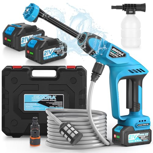 Hidrolimpiadora Bateria, Pistola Agua Presion Bateria con Boquilla 6 en 1, press & clean pistola lavado con 2 Baterías de 4,0 Ah, Pistola de Agua a Presión para la Limpieza de Coches, Suelos y Jardine