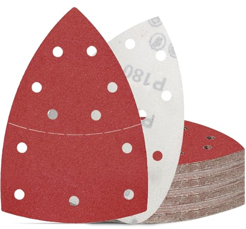 KONGMING 50 Stück Schleifpapier Dreieckschleifer klett 11 Loch Körnung 180 Schleifblätter 152x105 mm fur Detailschleifer