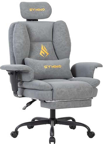 Symino Gaming Stuhl Chefsessel Bürostuhl Ergonomisch, Vintage-PU-Leder Schreibtischstuhl mit Fußstütze Höhenverstellbarer Office Chair Computerstuhl 130kg, Grau