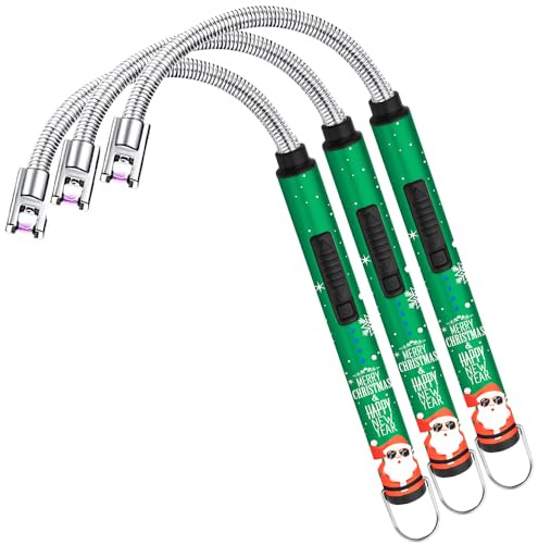 SUPRUS Electric Candle Lighter USB Type C Rechargeable Lighter Steel Shell & Hanging Hook with 360° Flexible Neck(Christmas Green, 3)