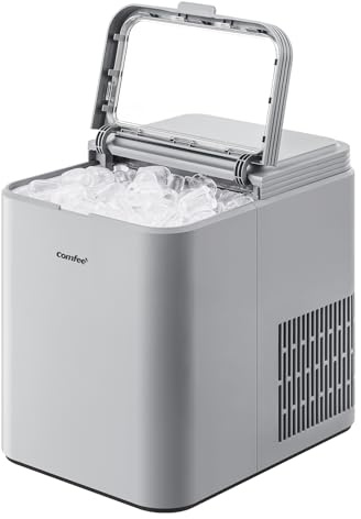 Comfee' RCI12GY1EU(E) Eiswürfelmaschine, 8 Eiswürfel in 6 Min.,12 kg/24 Std.,1,3L Wassertank, Selbstreinigungsfunktion, Kompakter Bullet Ice Maker, inkl.Eisschaufel & Korb für Zuhause-Grau