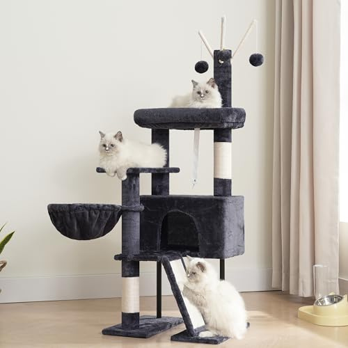 Gitelsnour Rascador para Gatos de Interior, Árbol para Gatos para Gatitos, con Postes, Plataforma Superior Desmontable, Pompones, Cuevas, Cestas, Gris Ahumado GCT006SG