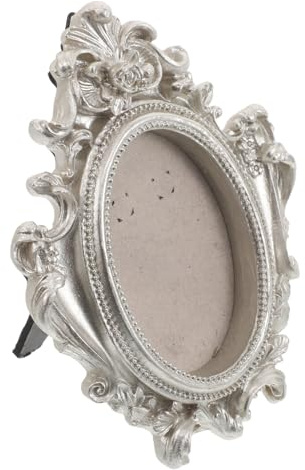 Cabilock Vintage Oval Picture Frame Resin Retro Photo Display Silver Antique Ornate Tabletop Wall Hanging Home Decor