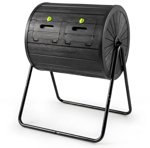 DREAMADE 37.5 Gallon Compost Bin, Fast Assemble Tumbling Composter, Dual Chamber Composter Tumbler & 2 Lockable Doors, Rotating Compost Bin for Outside, Backyard, Garden and Yard (Black, 37.5 Gallon)