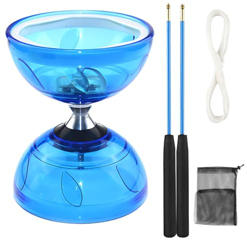 Rppiup Triple Bearing Diabolo Set, Diablo Toy Juggling Set with 2 Professional Pole and Net Bag, Flywheel Circus Tool for Adult Beginners and Professionals, Kids, Elderly (BLUE)