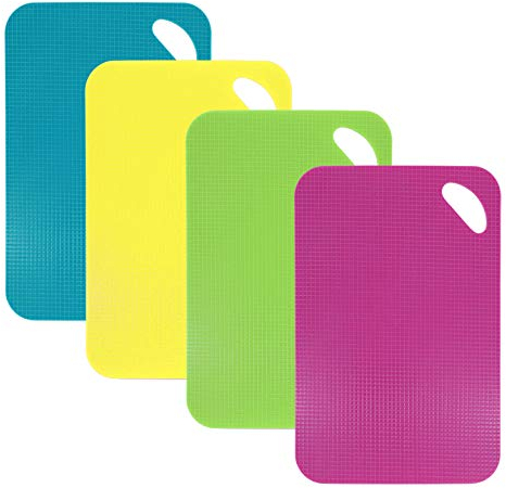 Tablas de Cortar de Plástico, Conjuntos de tablas para picar Flexibles Vistoso Antibacterial antiadherente para Carne Pescado Vegetales Comida Cocinada & Extra 4 juegos