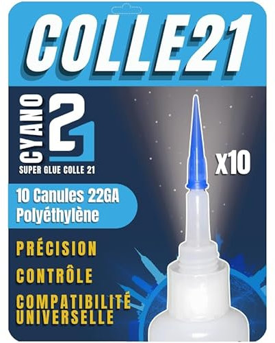 Colle21 10 Canules de Précision pour Colle Cyanoacrylate – Embouts 22GA en Polyéthylène – Application Fine, Anti-Goutte, Réutilisables pour Bricolage, Modélisme, Réparations de Précision