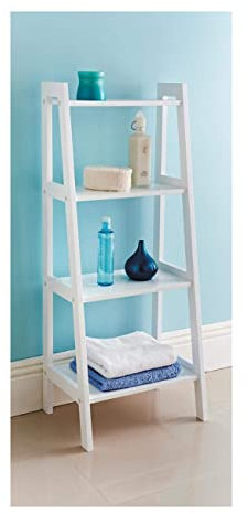 Saxony® Wooden 4 Tier Ladder Shelf Bathroom Storage Unit White Shelving Rack Display Cabinets Space Saving Organizer Decorative Furniture Shelves Mini Bookshelf