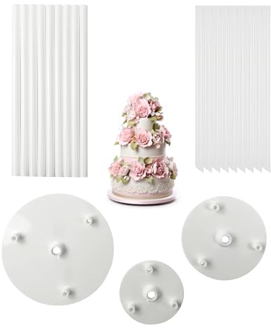 Miss Bakery's House® Tortendübel Set mit 3-Etagen Boden - Steckset für mehrstöckige Torten - Tortengerüst mit Tortenstützen - 23 & 24 cm - Böden Ø 9 cm + 12 cm + 16 cm