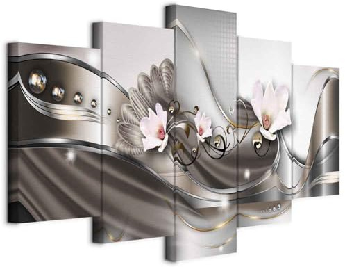 B&D XXL - Quadro Acustico Fiori Orchidea 5 pezzi schiuma acustica Quadri Moderni Camera da Letto - Stampa su Tela - Pannelli Fonoassorbenti Decorativi - Fonoassorbente Acustiche