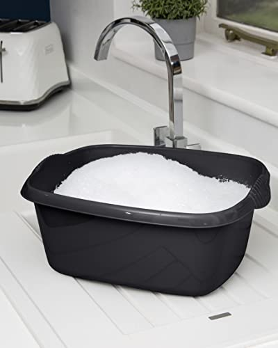 TENLITE Rectangular Washing Up Bowl Wash Up Dish washing Washtub, Approx 12 Litre, 39 x 32 x 16 cm - (Midnight Greyish)