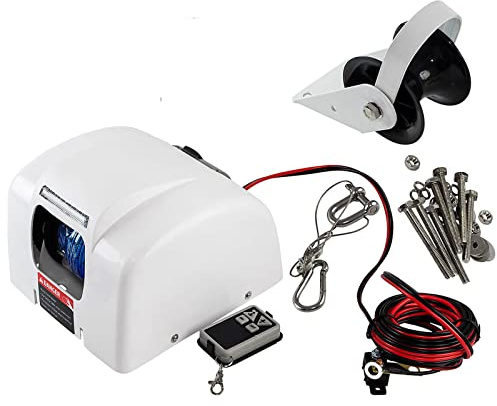 SanBouSi 45LBS 12V Guindeau Électrique Ancre Eau Salée Ancre Treuil avec Télécommande Sans Fil Marine Guindeau