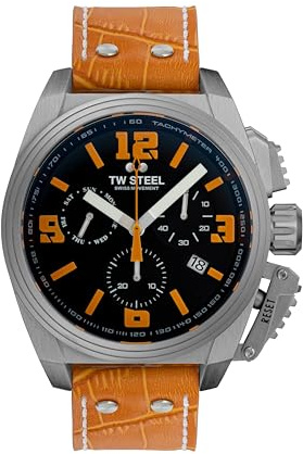TW Steel Swiss Canteen herrkronograf, 46 mm, med läderarmband, apelsin, Rem