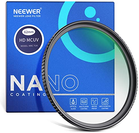 NEEWER 62mm UV Filter ultradünner Schutzfilter mit 9H hoher Härte gehärtetem HD optischem Glas/Aluminium Legierung Rahmen/30 Schichten Nano beschichtet/wasserabweisend/Kratzfest