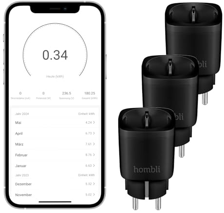 Hombli Smart Steckdose, mit WiFi zur Automatisierung von Geräten, App-Steuerung, Zeitpläne, kompatibel mit Amazon Alexa, Google - 3er Pack, Schwarz