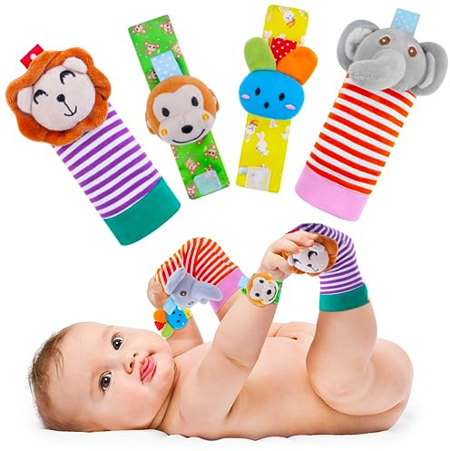 Yeeeasy Baby Rattle Cotton Socks and Wrist Rattle Strap Set, Infant Toys 0 3 6 9 12 Months, Baby Gifts for Boys and Girls, Develop Babies Sensory Toys