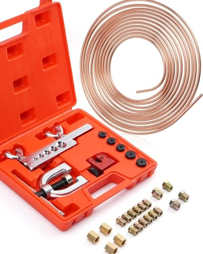 Doppelt und Einfach Bördelgerät für Bremsleitung Set | 7m Bremsleitung Ø 1/4 Stahl im Set (16 Verschraubungen+ 4 Verbinder) | Bremsleitungskit