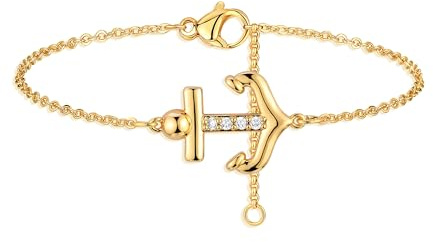 Jenosy 14K Gold Plated Bracelet Big Bead Anchor for Women Dainty Chain Simple Jewelry Cute for Girls