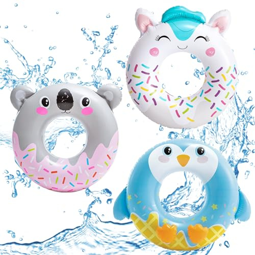 POPOYU 3Pcs Inflatable Pool Floats Animal Pool Tubes,Inflatable Swimming Ring 84cm,Pool Inflatables Swimming Pool Toys Rubber Ring for Swimming Pool Beach Party Decorations,Kids Adults Summer Gifts
