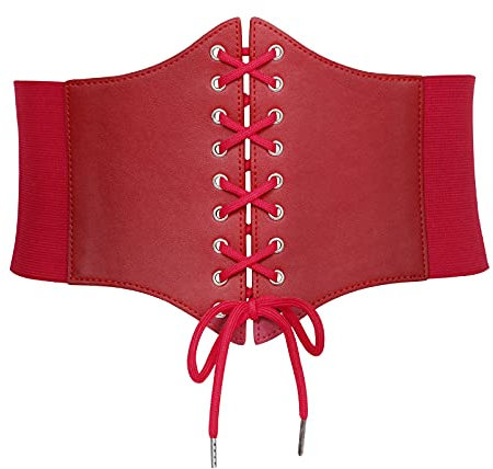 VONMELLI Damen Elastische Schnürung Korsett Gürtel Tied Waspie Breite Gürtel Kostüm Stretch Taille Gürtel für Halloween Rot M