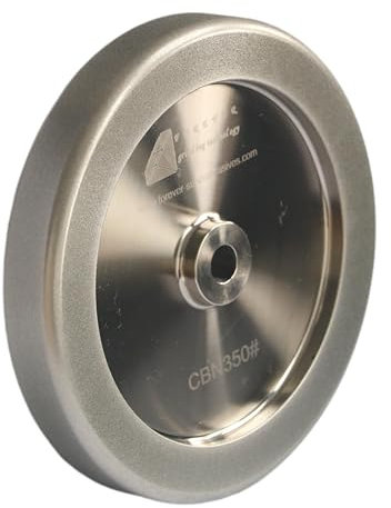 Meule CBN 4 en 1 de 20,3 cm de diamètre, arbre de 5/8, 3,2 cm de large avec rayon de 6,35 mm, 2,5 cm sur le côté, pour aiguiser les outils de tournage du bois et HSS (grain 350)