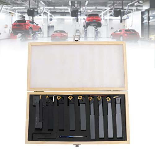 KEESUNG Jeu de 9 outils de tournage en acier 45 pièces Jeu de 9 outils de tournage 20 mm avec plaques réversibles pour tour, aciers de tournage, support de serrage, tige de forage, burin rotatif