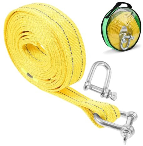 TopBine Abschleppseil, 4 Meter 5 Tonnen(11000 Lbs) Notfall-Abschleppgurt Auto Abschleppseil Kit Heavy Duty Tow Strap Hochfestes Pkw Abschleppseil mit 2 Sicherheits-U-Ring-Haken und Aufbewahrungstasche